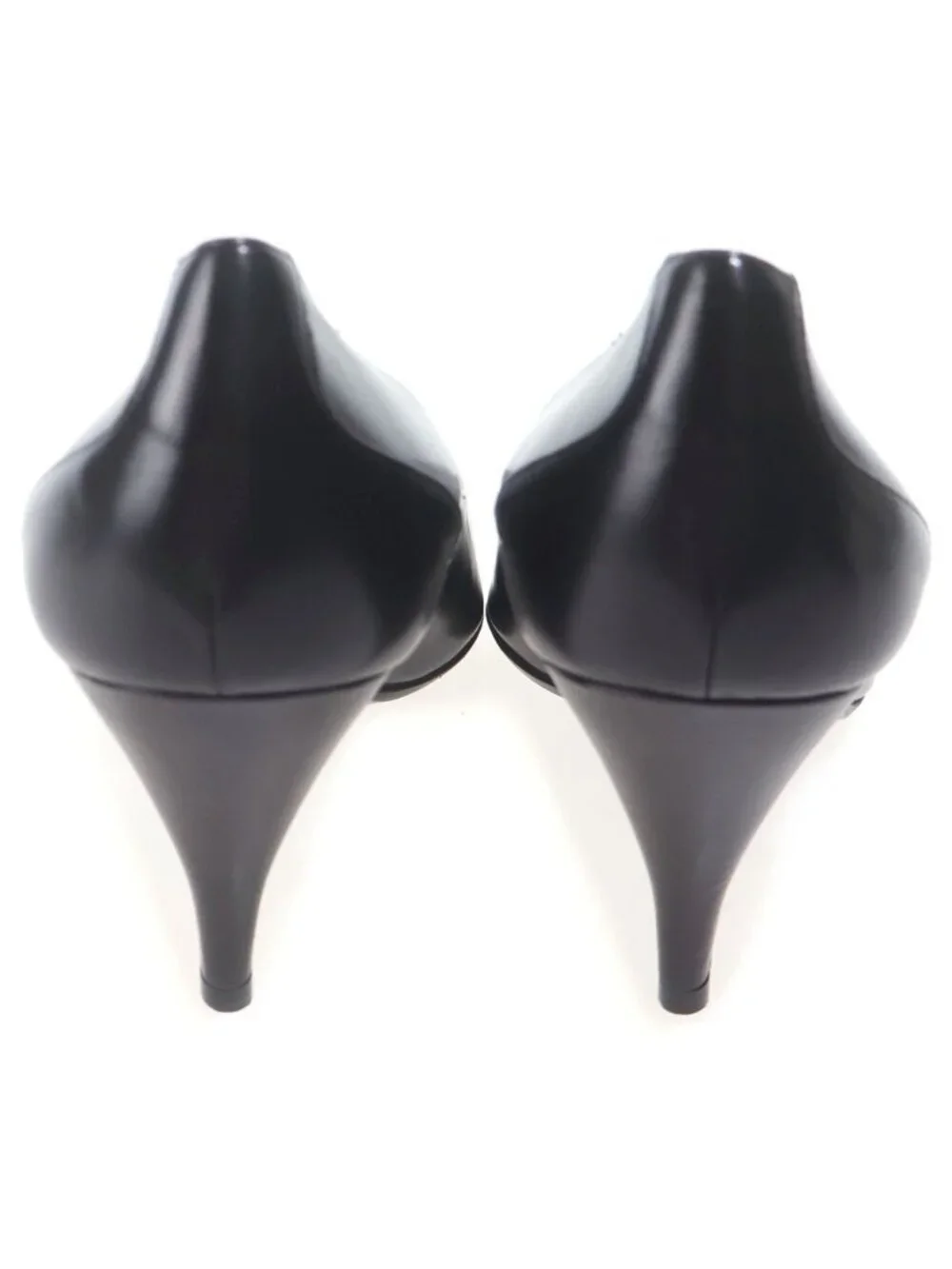 Hermes Pointed Toe Leather Heels Pumps Shoes Black